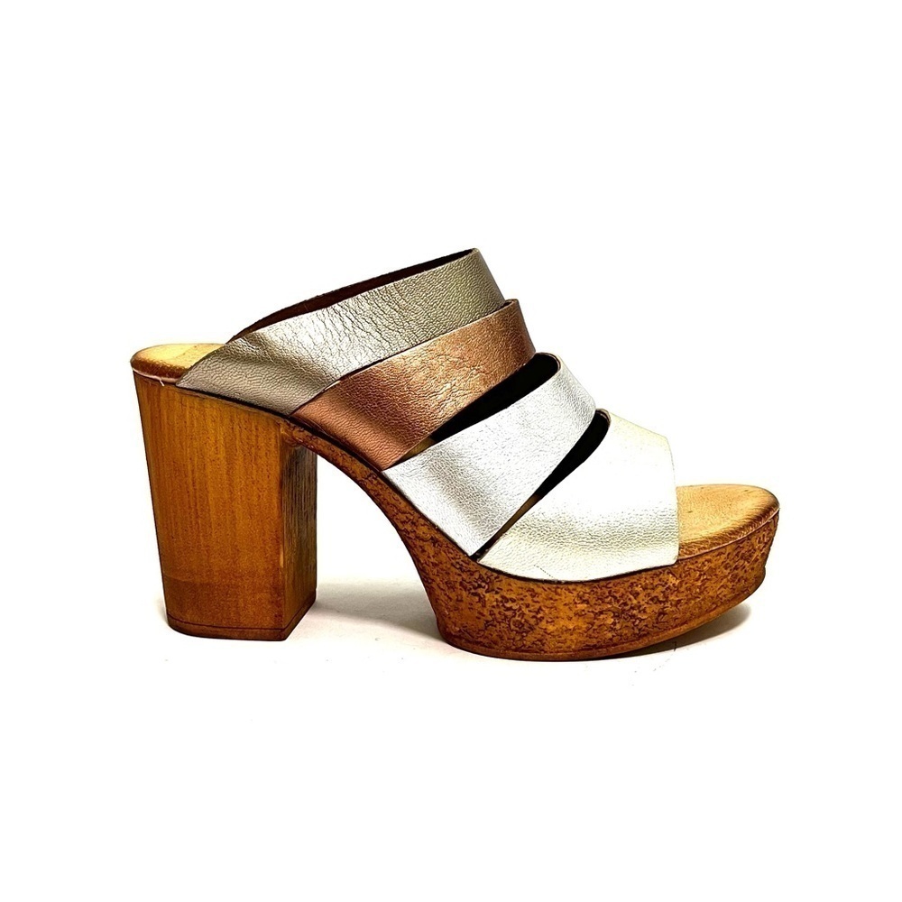 Vintage Y2K multicolor metallic leather strappy platform heels